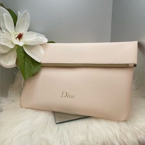 New! DIOR BEAUTY Clutch/Cosmetic Bag Shell Pink & Metallic Gold Lining